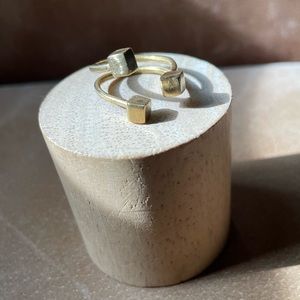 Cube organic geometric shape ring gold brass adjustable boho